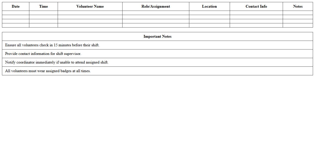 Volunteer Assignment Schedule