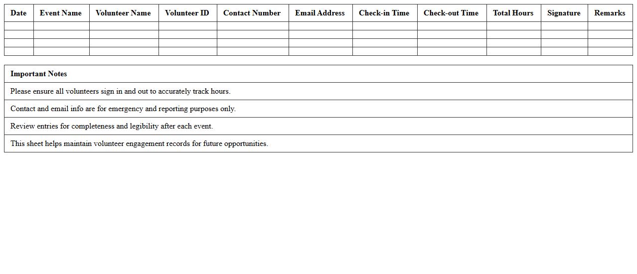 Volunteer Attendance Sheet for Nonprofit Events