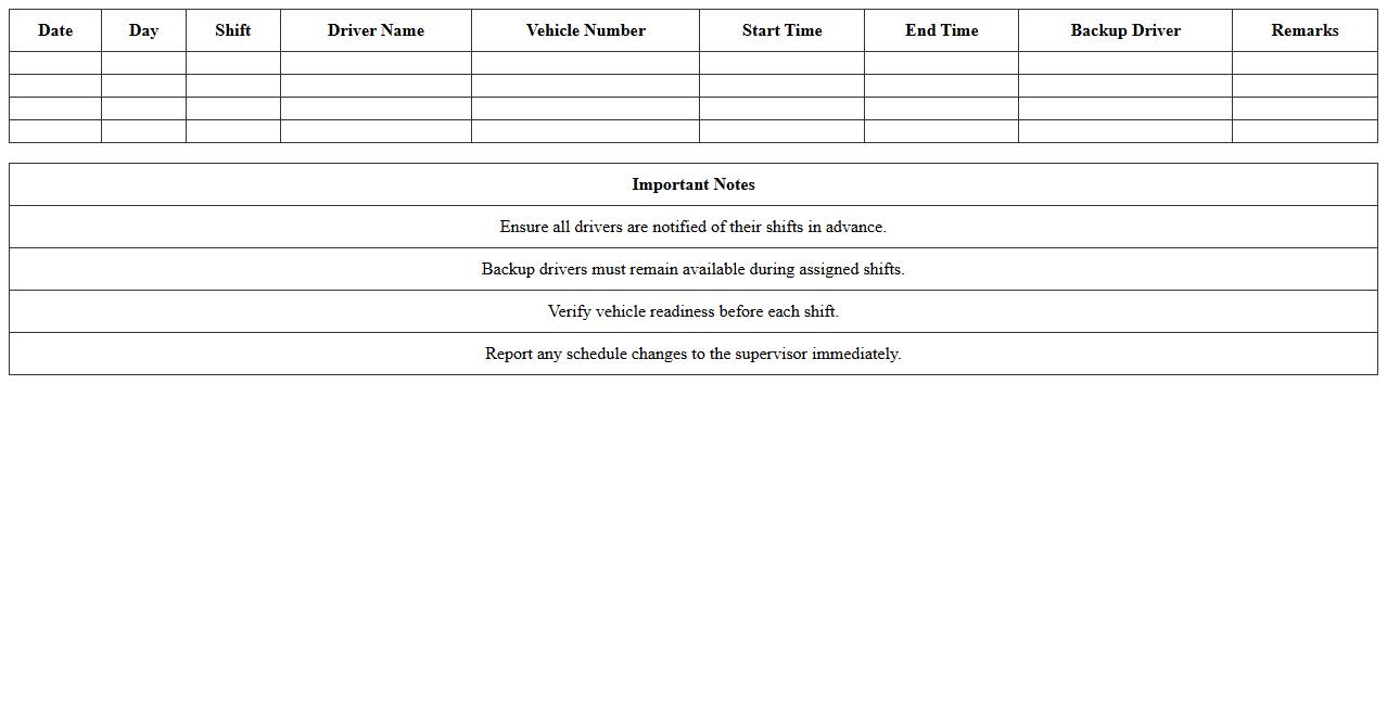 Weekend and Holiday Transport Shift Schedule