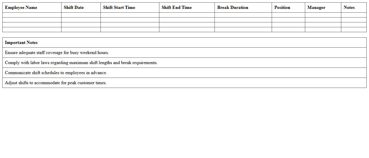 Weekend Shift Planning Excel Template for Retail