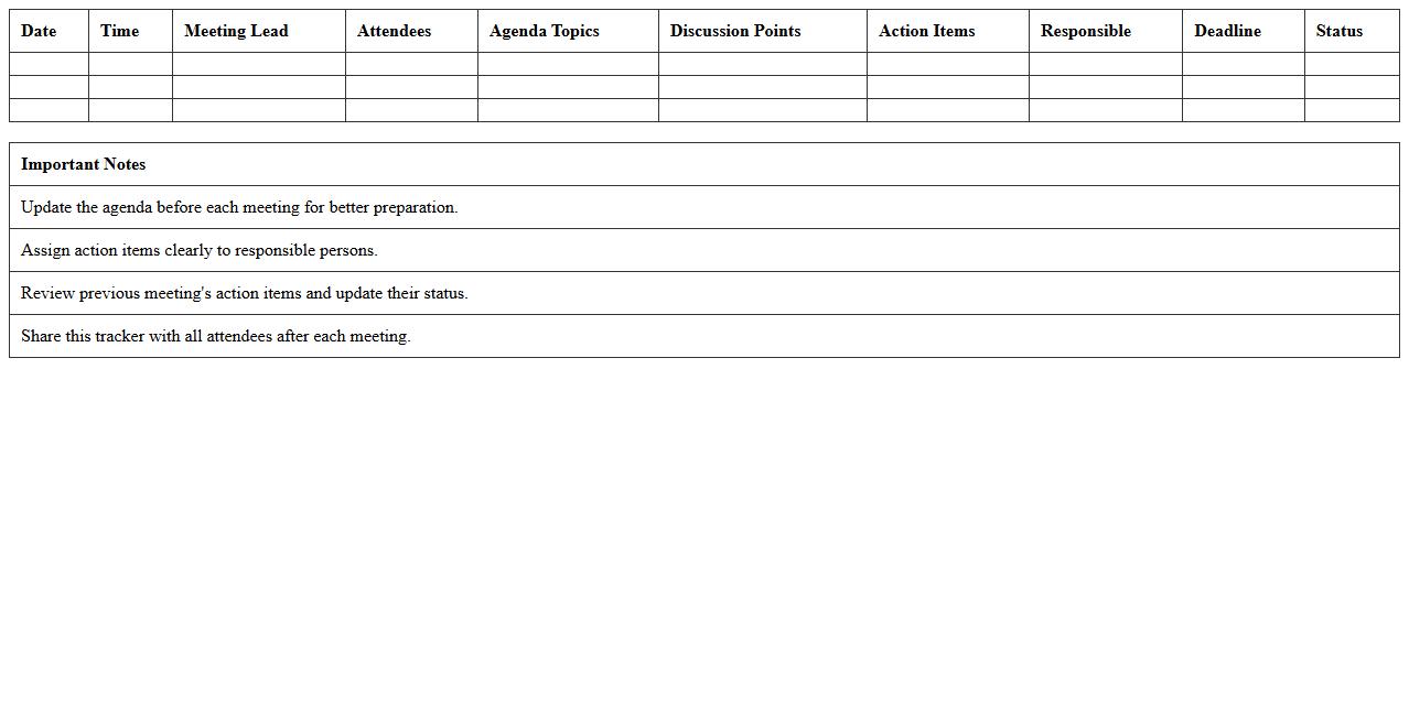 Weekly Team Meeting Agenda Excel Tracker