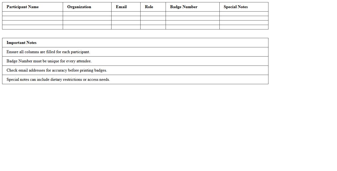 Workshop Badge and Name Tag Generator Excel Template