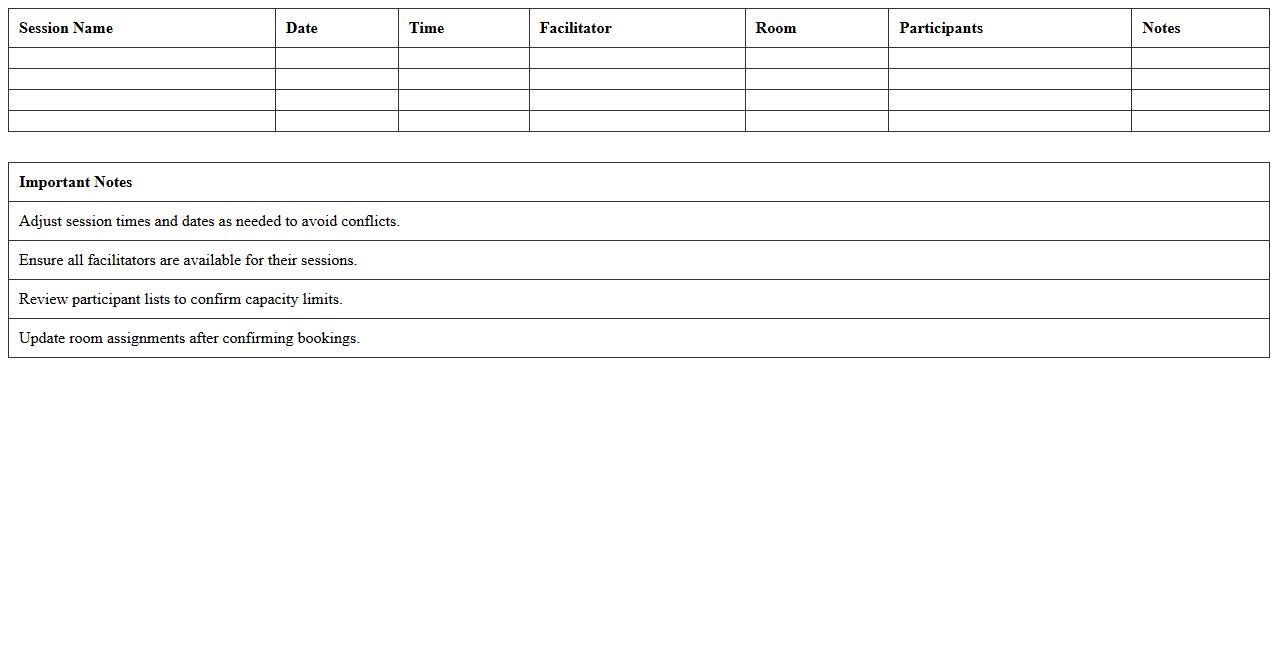 Workshop Session Scheduling Excel Template