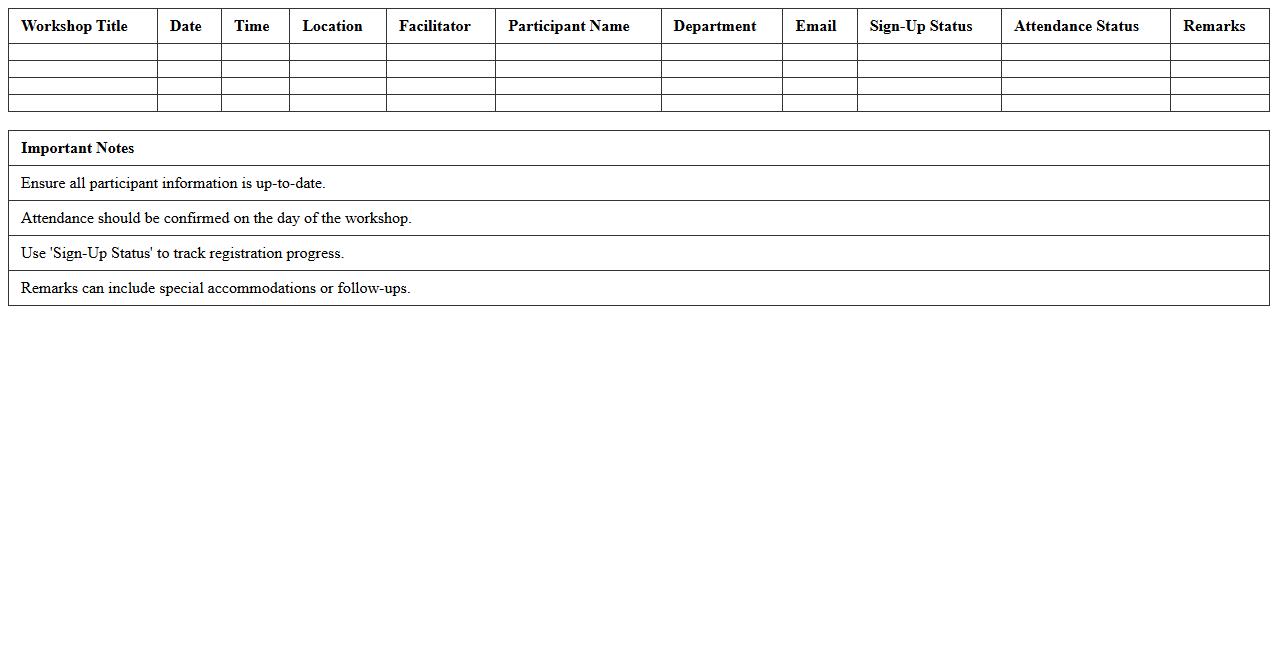Workshop Sign-Up & Attendance Tracking Excel Format