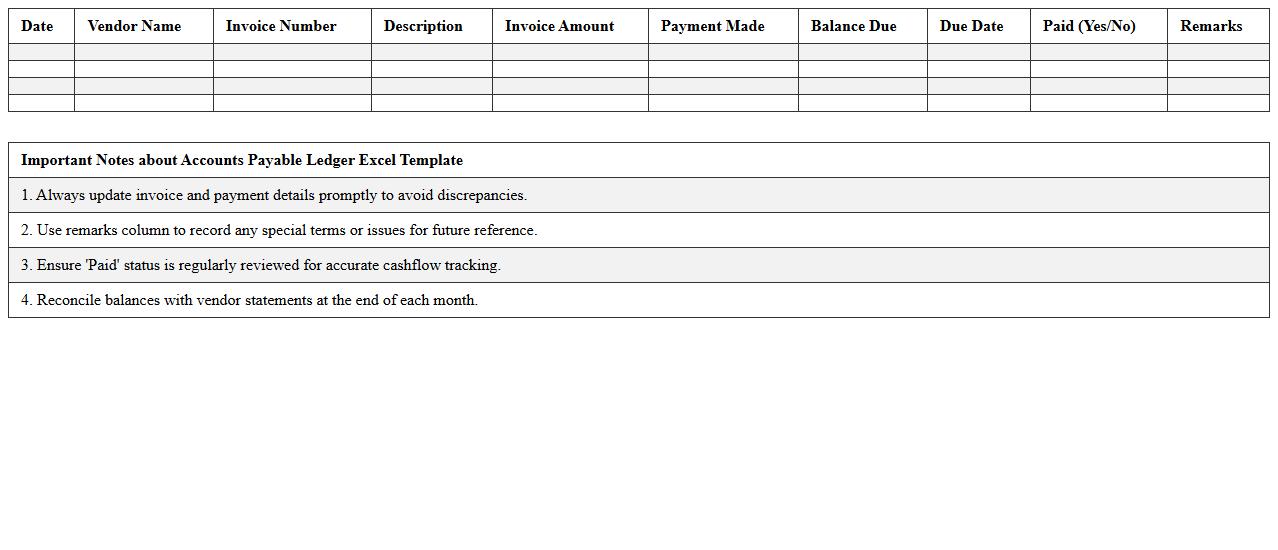 Accounts Payable Ledger Excel Template