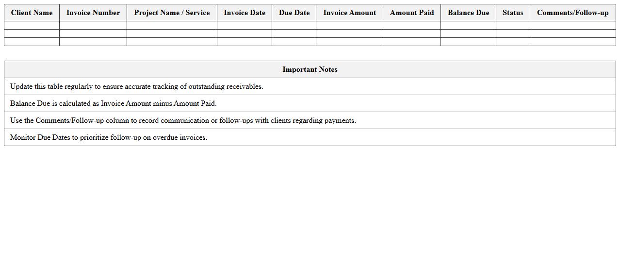Accounts Receivable Tracker Excel Template for Consulting