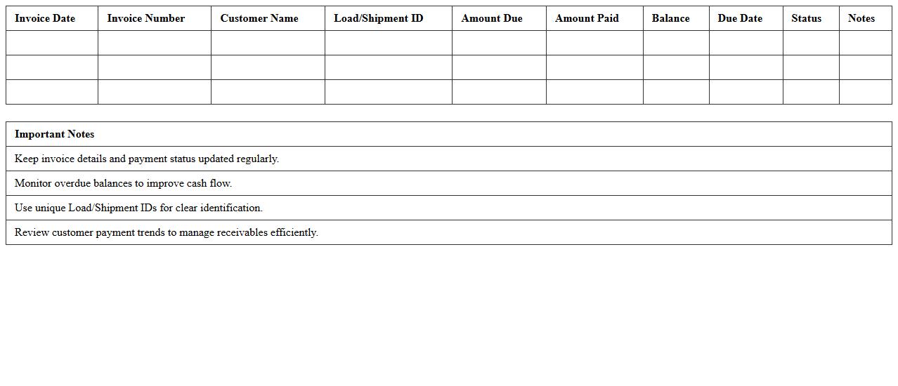 Accounts Receivable Tracker for Trucking Excel Template