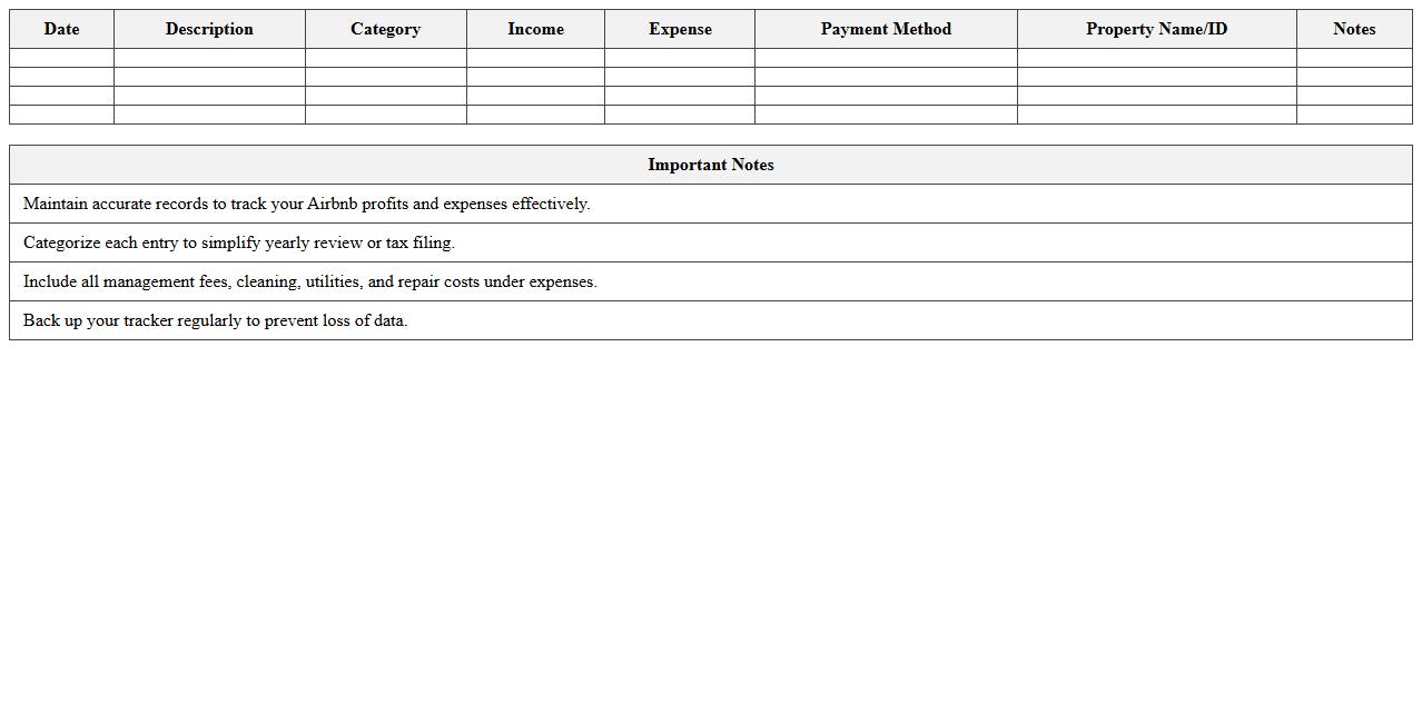 Airbnb Income and Expense Tracker Excel