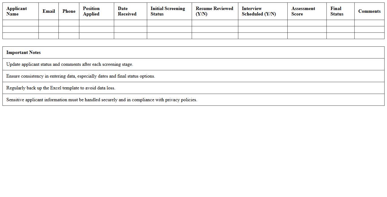 Applicant Screening Workflow Excel Template