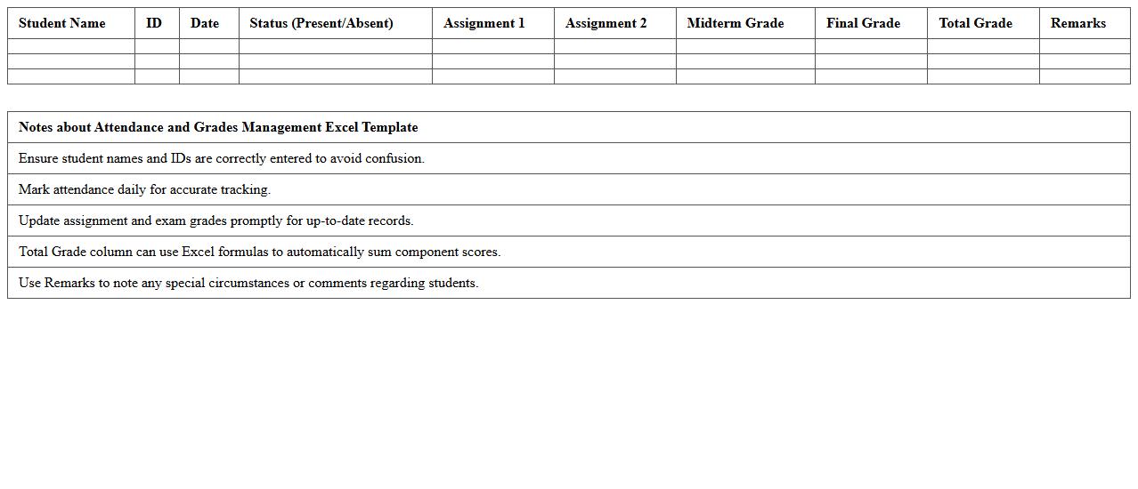 Attendance and Grades Management Excel Template