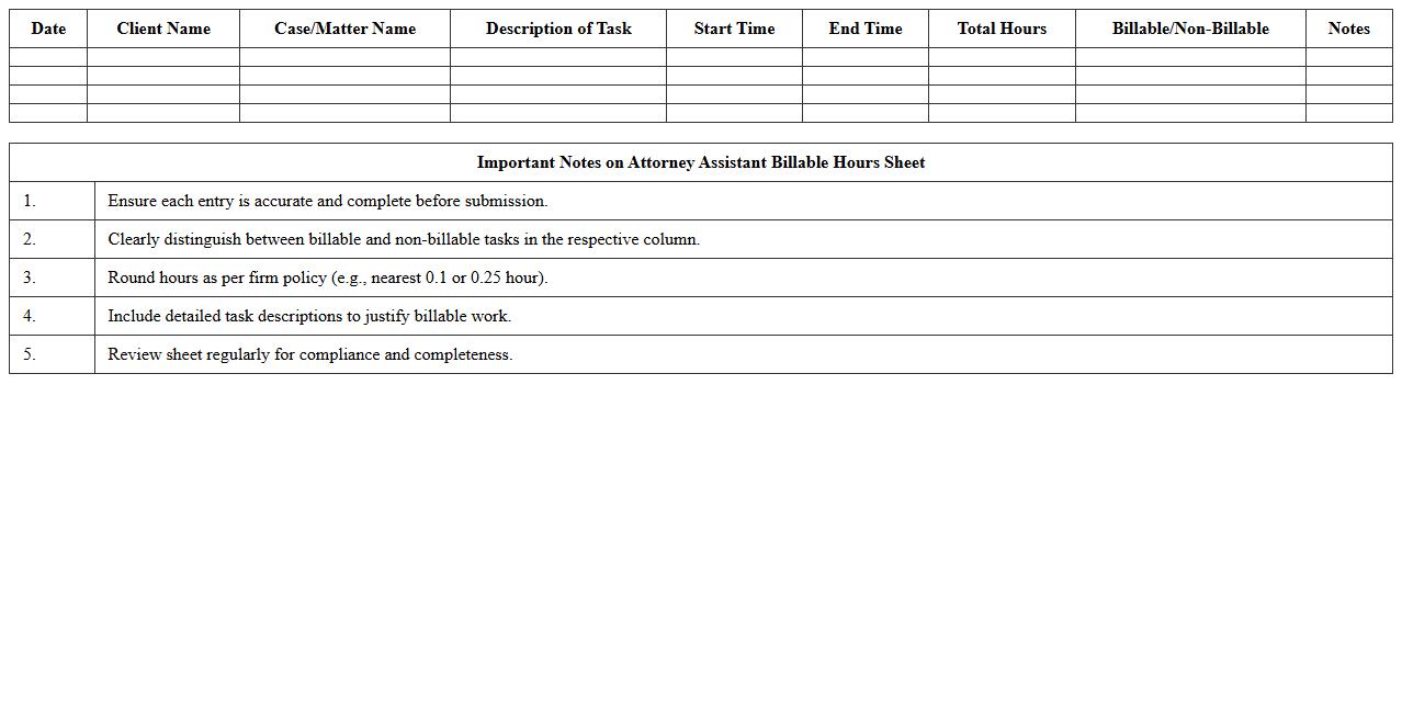 Attorney Assistant Billable Hours Sheet