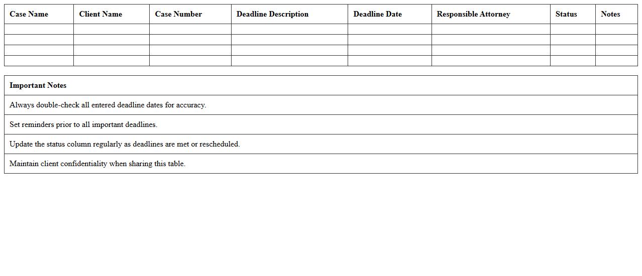 Attorney Case Deadlines Management Excel