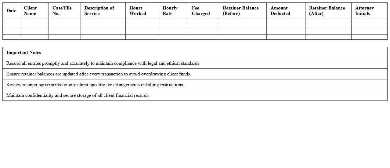 Attorney-Client Retainer Fee Log Sheet