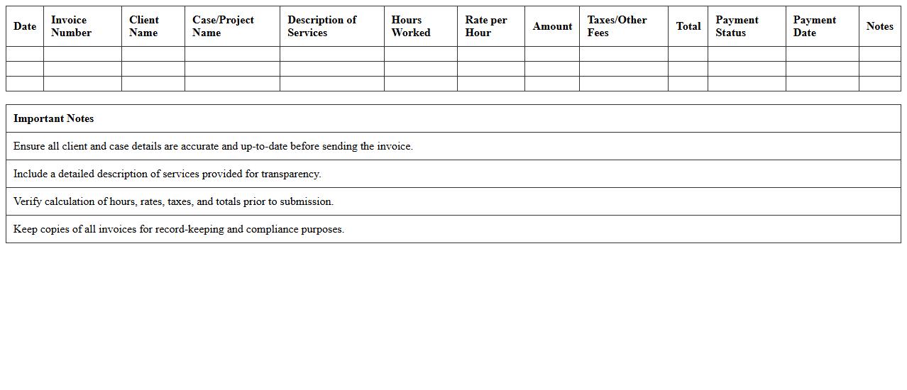 Attorney Fee Invoice Excel Sheet for Independent Practitioners