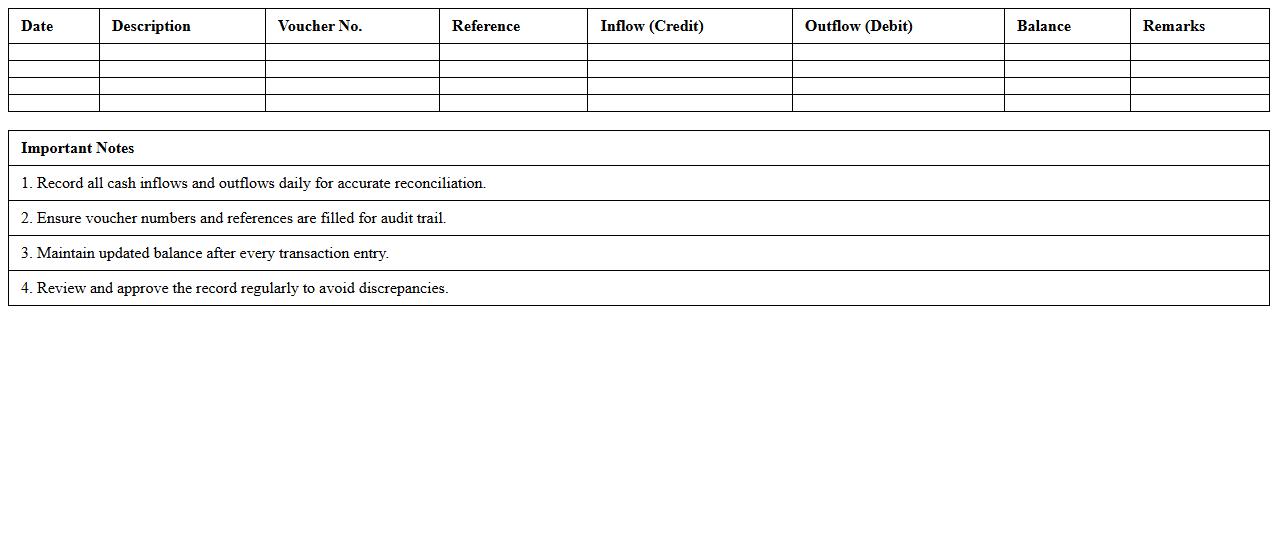 Bank Cash Daily Inflow-Outflow Record Template