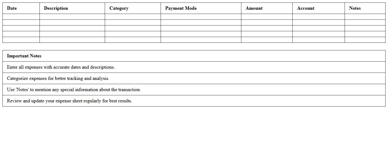 Banking Expense Planner Excel Sheet