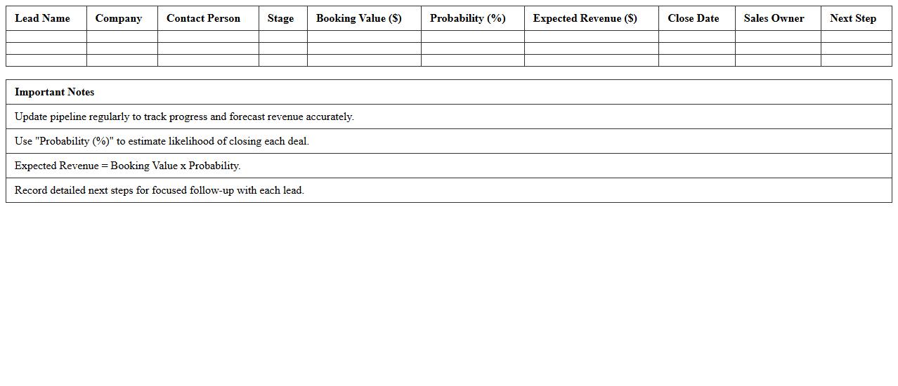 Bookings and Revenue Pipeline Tracker Template