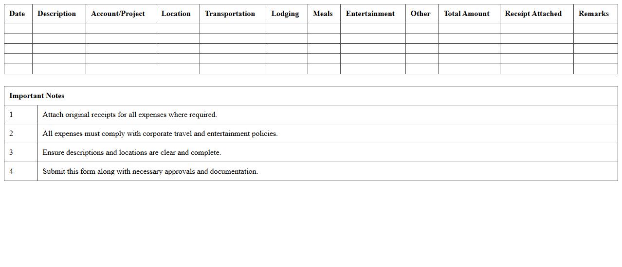 Business Travel and Entertainment Expense Sheet