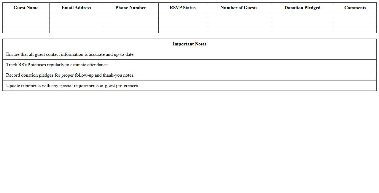 Charity Event Guest Registration Excel Tracker