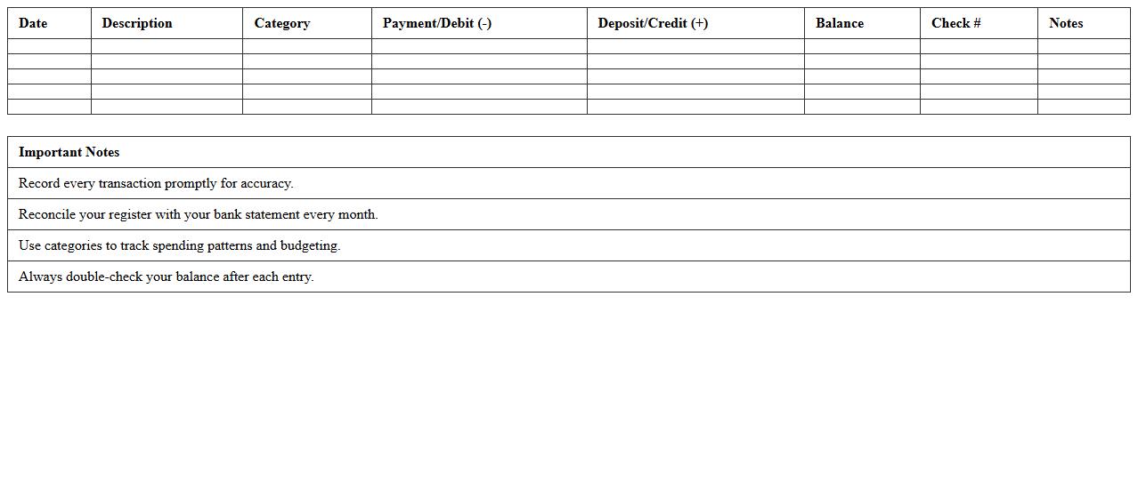 Checkbook Register Spreadsheet Excel