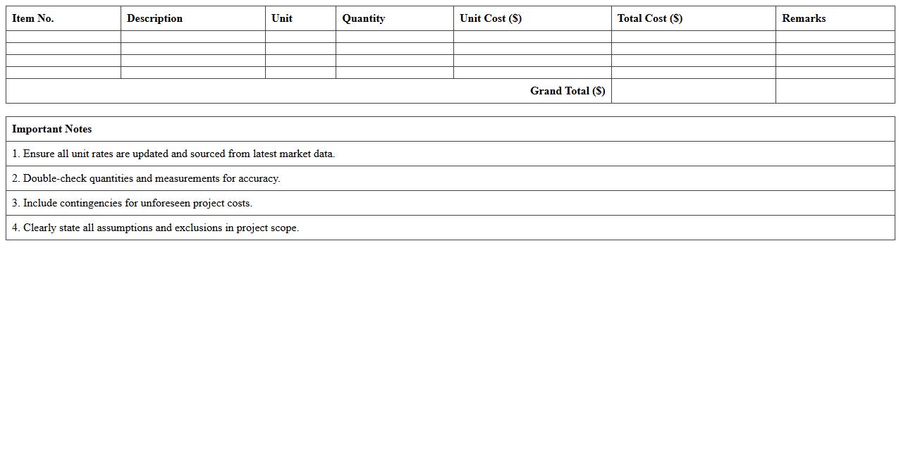 Civil Engineering Project Cost Analysis Spreadsheet
