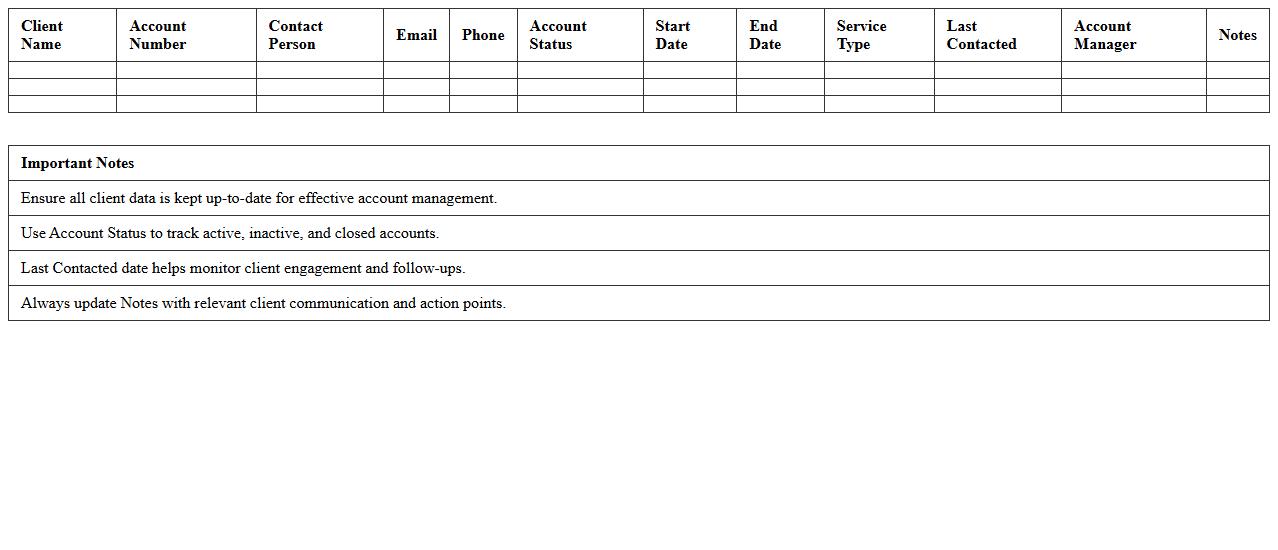 Client Account Management Excel Sheet