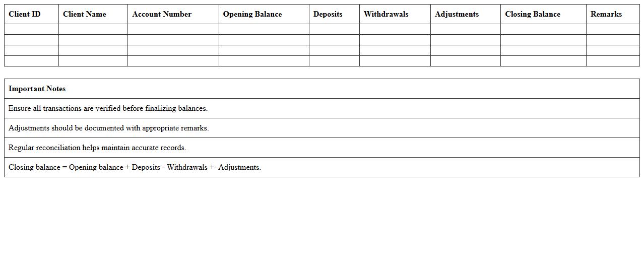 Client Balance Summary Excel Sheet