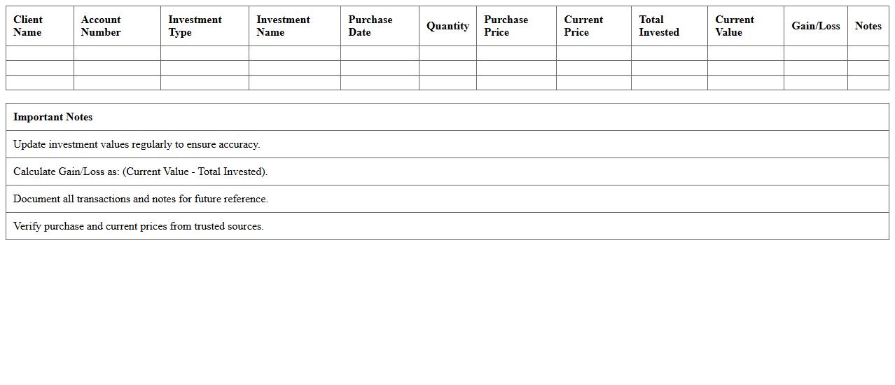 Client Investment Portfolio Tracker Excel Template