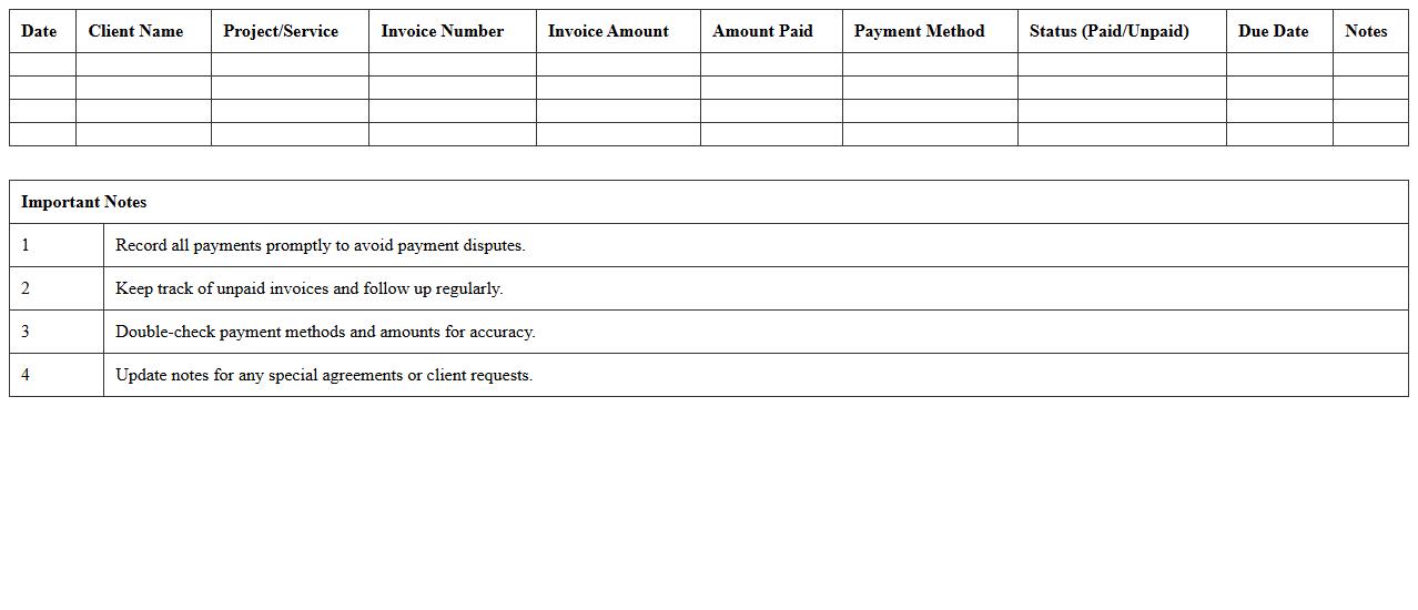 Client Payment Log Excel Template for Freelancers