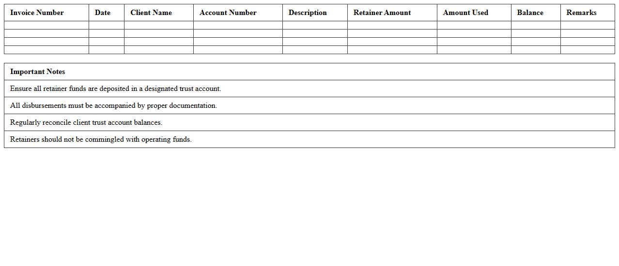 Client Trust Account Retainer Invoice Excel