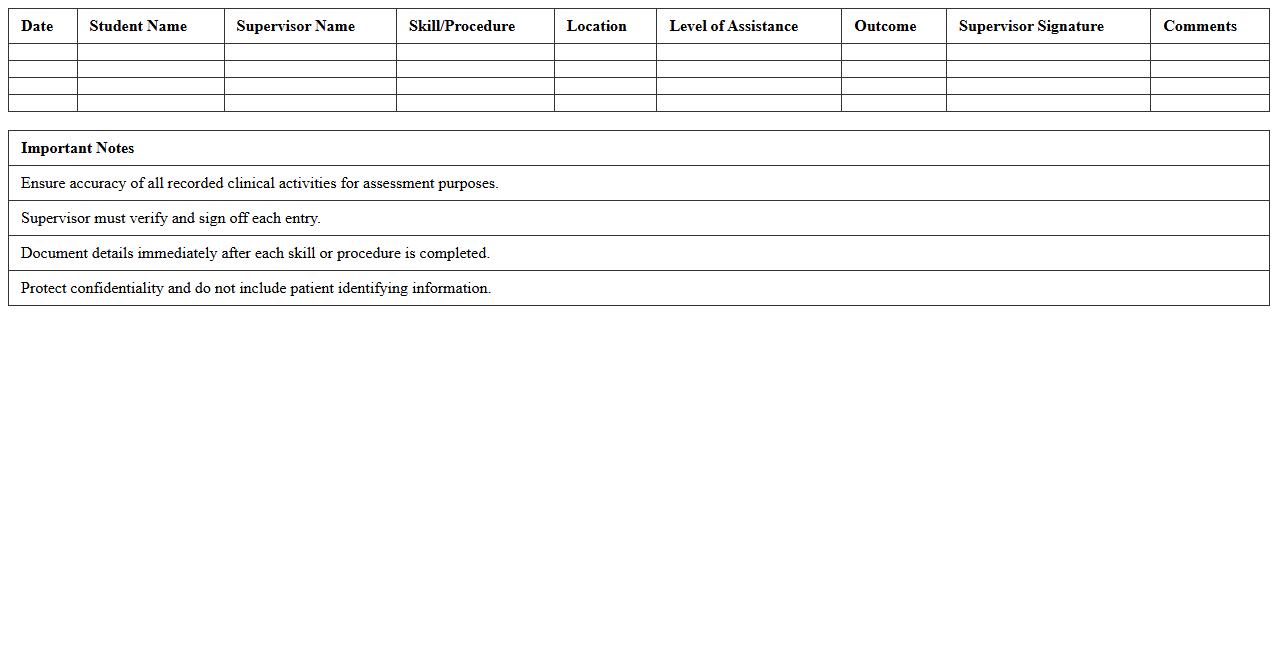 Clinical Skills Training Log Excel Template