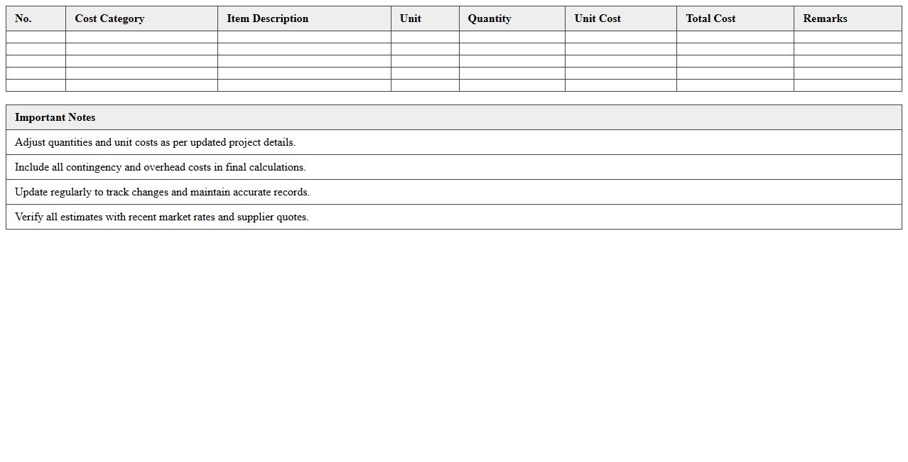 Commercial Building Cost Management Spreadsheet