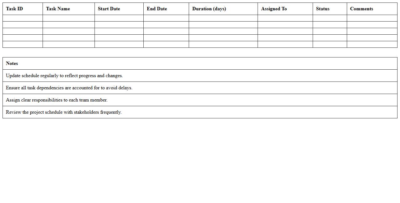 Commercial Building Project Schedule Spreadsheet