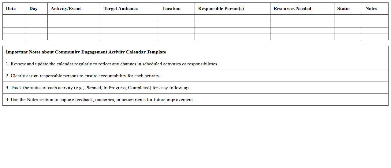 Community Engagement Activity Calendar Template