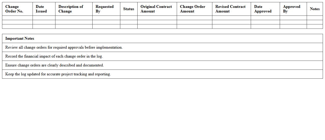 Construction Change Order Log Template