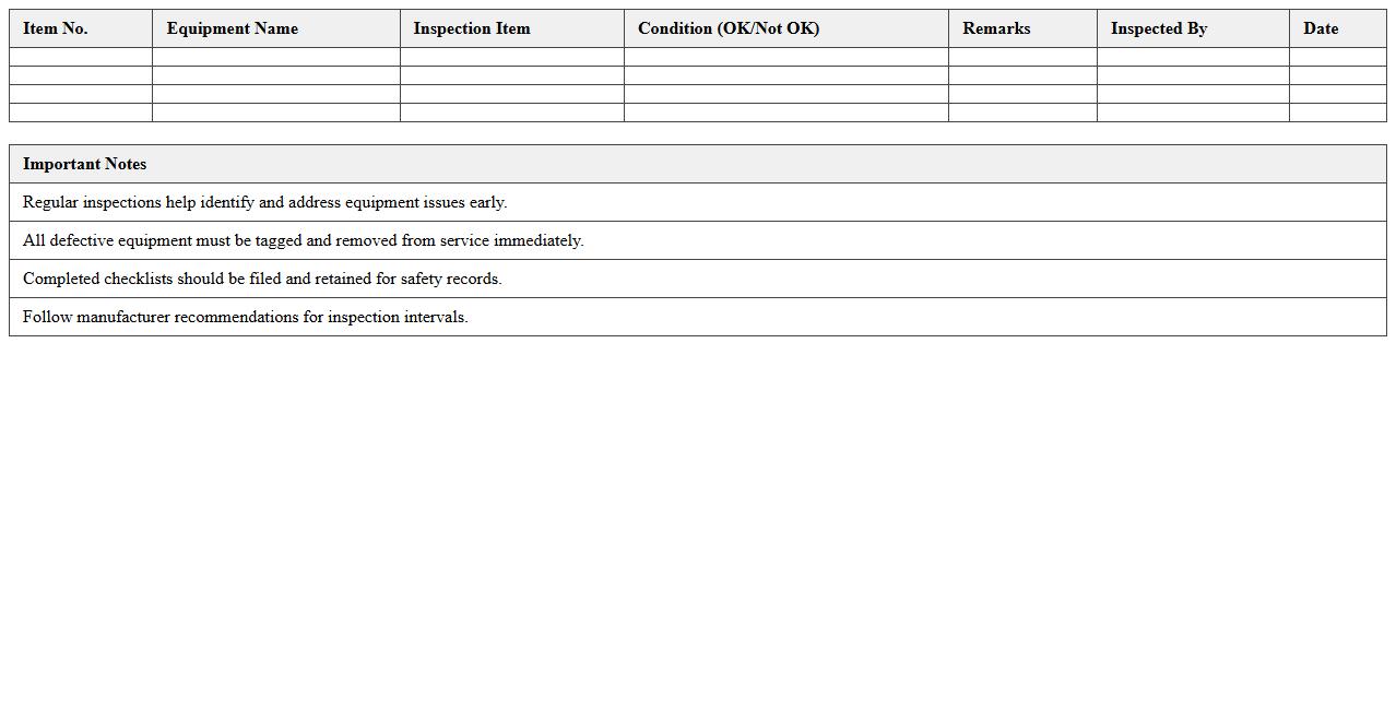 Construction Equipment Inspection Checklist Excel Template