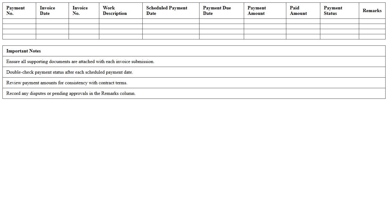 Construction Project Payment Schedule Log