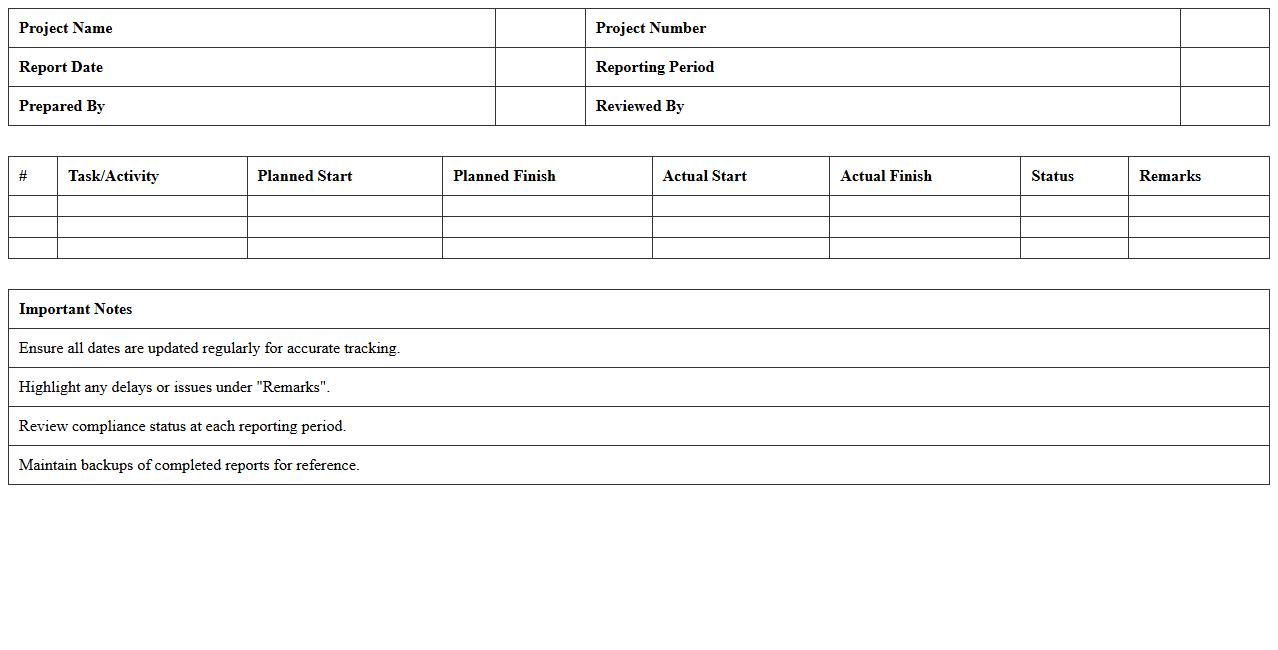 Construction Schedule Compliance Report Excel Template