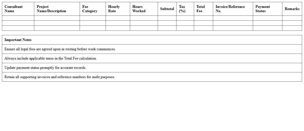 Consultant Legal Fee Breakdown Excel Sheet