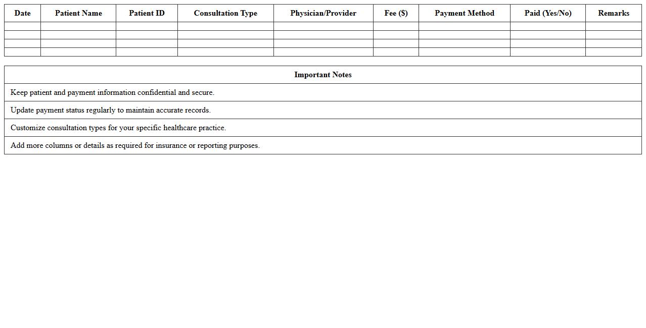 Consultation Fee Billing Excel Sheet for Small Healthcare Practices