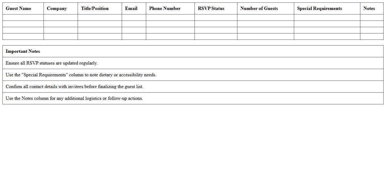 Corporate Event RSVP List Excel Template