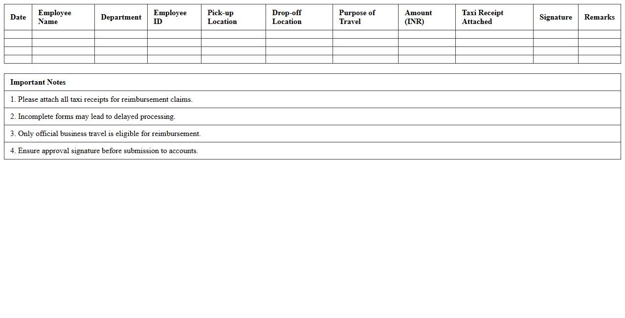 Corporate Taxi Fare Reimbursement Form Excel