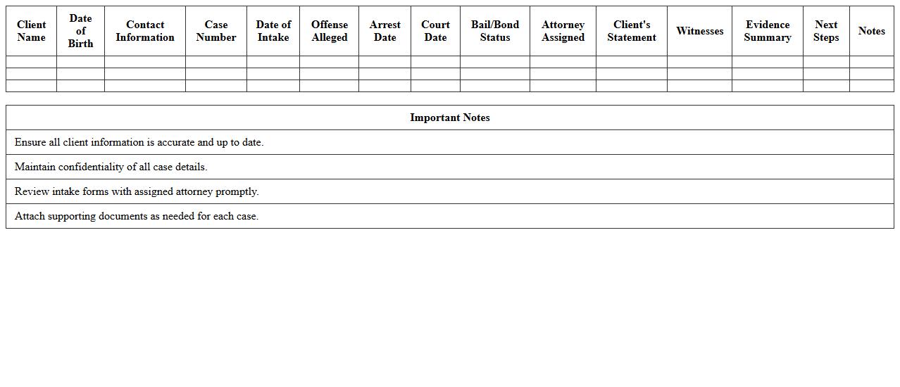 Criminal Law Client Intake Excel Template