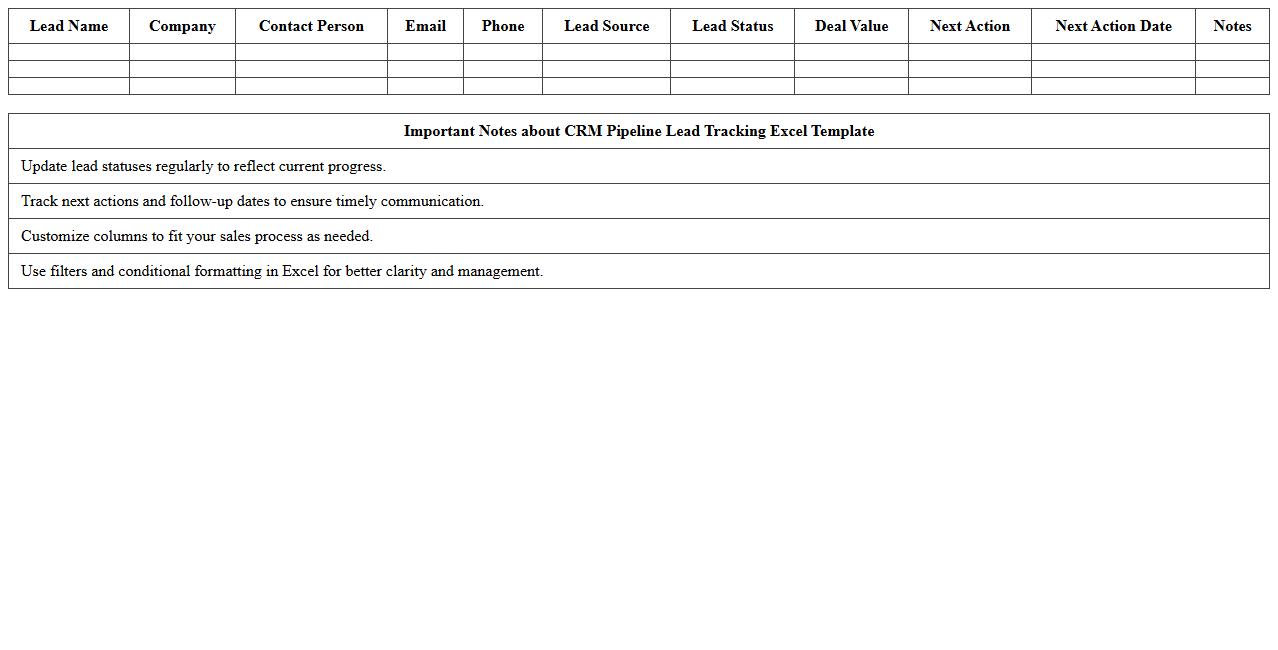 CRM Pipeline Lead Tracking Excel Template