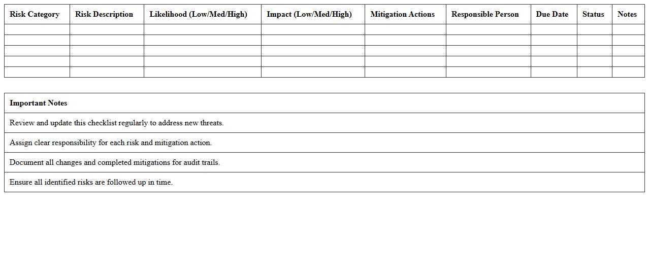 Cybersecurity Risk Evaluation Checklist - Excel Spreadsheet