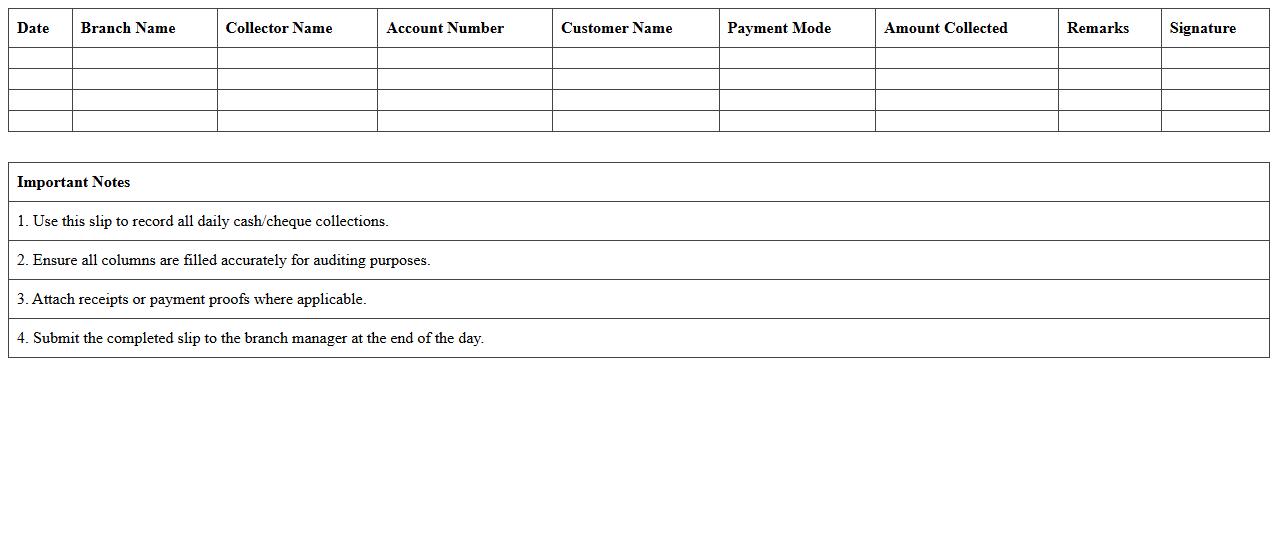 Daily Banking Collection Slip Excel Format