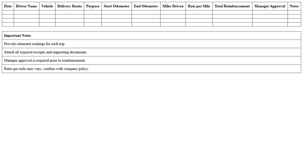 Delivery Driver Reimbursement Form Excel