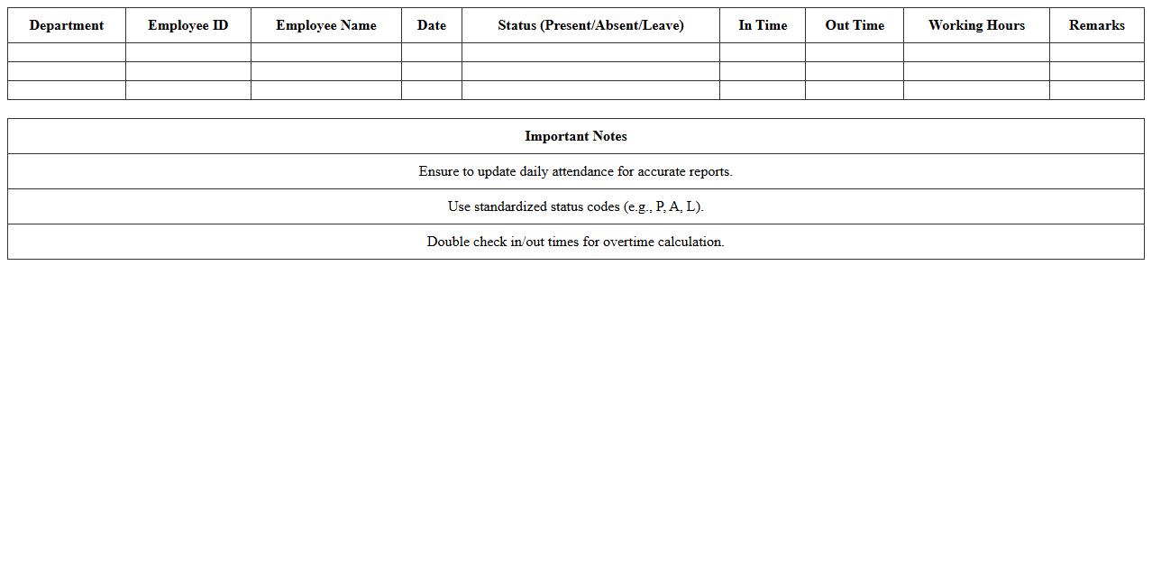 Department-wise Attendance Excel Management Sheet