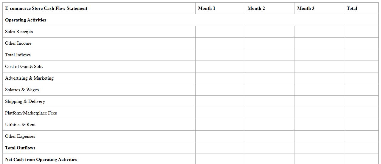 E-commerce Store Cash Flow Statement Excel Template