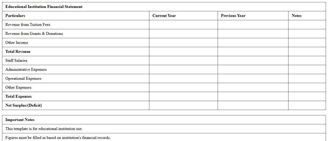 Educational Institution Financial Statement Excel Template